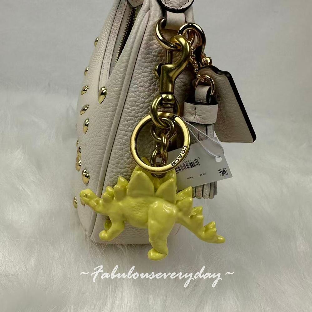 COACH Stegosaurus Bag Charm Key Ring FOB Enamel & Metal Brass/Yellow CAX77 - Picture 5 of 6